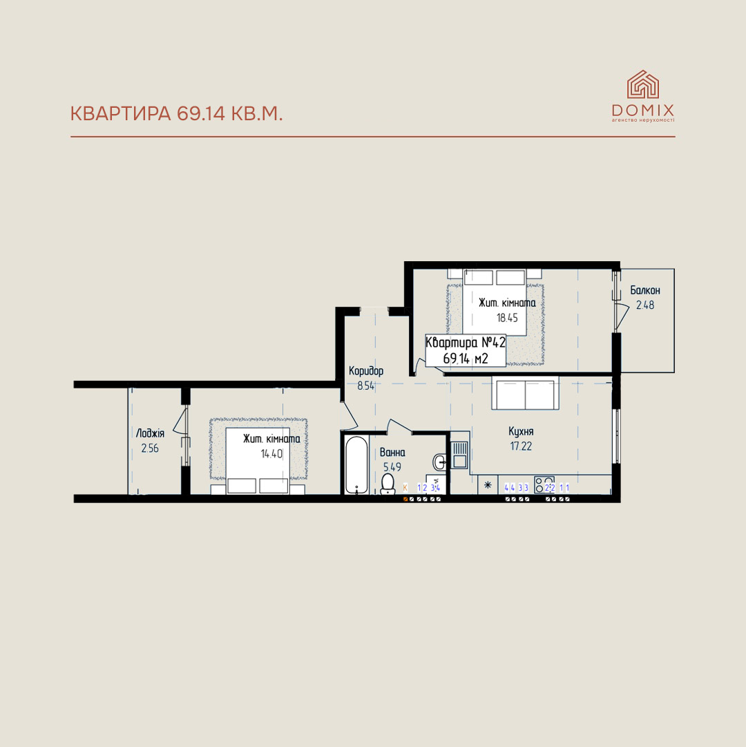 Квартира 69.14 м²