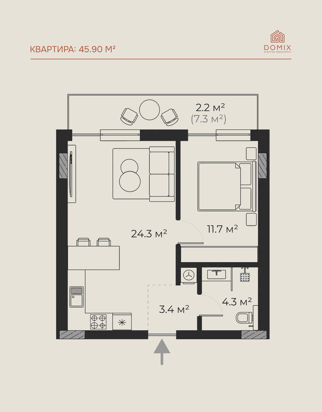 Квартира 45.90м² 